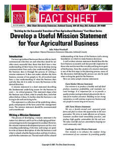 Ohio State University Extension, Ashland County, 804 US Hwy 250, Ashland, OH 44805  “Building for the Successful Transition of Your Agricultural Business” Fact Sheet Series