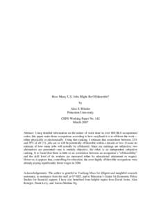 Business / Offshoring / Management / Offshore finance / Alan Blinder / Unemployment / Farmshoring / Offshoring Research Network / International economics / Economics / Outsourcing