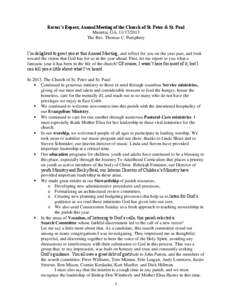 Rector’s Report, Annual Meeting of the Church of St. Peter & St. Paul Marietta, GA, [removed]The Rev. Thomas C. Pumphrey I’m delighted to greet you at this Annual Meeting, and reflect for you on the year past, and 