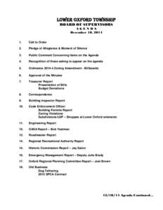 LOWER OXFORD TOWNSHIP BOARD OF SUPERVISORS AGENDA December 10, 2014 1.