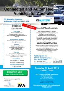 Connected and Automated Vehicles for Australia ITS Australia | Business and Networking Event ADELAIDE  PROGRAM
