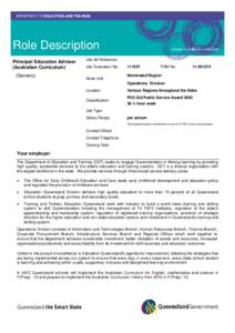 Role Description Principal Education Advisor (Australian Curriculum) (Generic)  Job Ad Reference