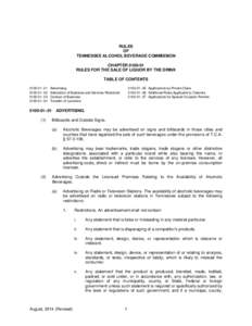 RULES OF TENNESSEE ALCOHOL BEVERAGE COMMISSION CHAPTER[removed]RULES FOR THE SALE OF LIQUOR BY THE DRINK TABLE OF CONTENTS