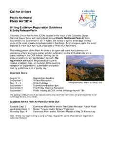 Call for Writers Pacific Northwest Plein Air 2014 Writing Exhibition Registration Guidelines & Entry/Release Form