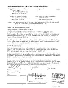 Notice of Decision by California Energy Commission Approving the Blythe Solar Energy Project