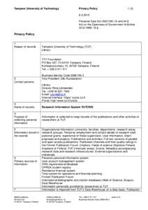 Tampere University of Technology  Privacy Policy 1 (3)