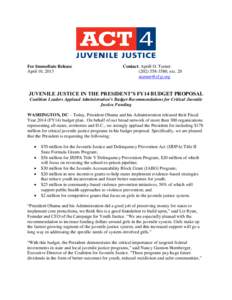 For Immediate Release April 10, 2013 Contact: Aprill O. Turner[removed], ext. 20 [removed]