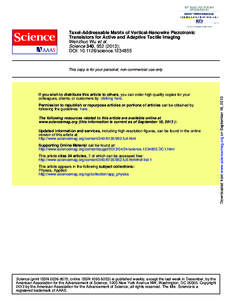 Taxel-Addressable Matrix of Vertical-Nanowire Piezotronic Transistors for Active and Adaptive Tactile Imaging Wenzhuo Wu et al. Science 340, ); DOI: science