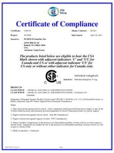 Certificate of Compliance Certificate: Master Contract: