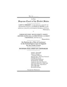 No. 14-________ IN THE Supreme Court of the United States GARY R. HERBERT, IN HIS OFFICIAL CAPACITY AS GOVERNOR OF UTAH, AND SEAN D. REYES, IN HIS