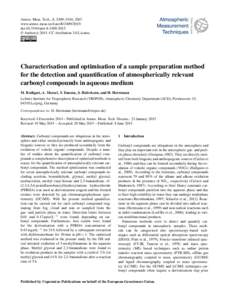 Atmos. Meas. Tech., 8, 2409–2416, 2015 www.atmos-meas-tech.netdoi:amt © Author(sCC Attribution 3.0 License.  Characterisation and optimisation of a sample preparation method