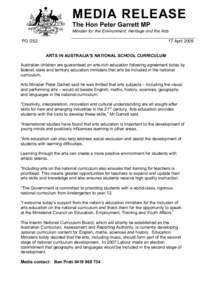 MEDIA RELEASE The Hon Peter Garrett MP Minister for the Environment, Heritage and the Arts PGApril 2009