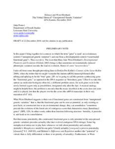 Deleuze and West-Eberhard: The Virtual Status of “Unexpressed Genetic Variation” APA Eastern, December 2010 John Protevi Department of French Studies Louisiana State University