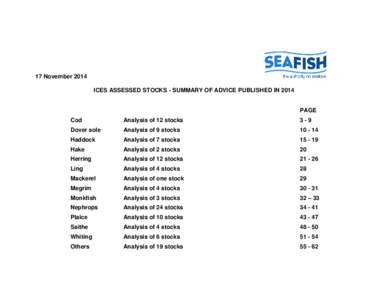 17 November 2014 ICES ASSESSED STOCKS - SUMMARY OF ADVICE PUBLISHED IN 2014 PAGE Cod