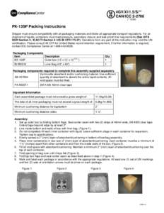 4GV/X11.5/S/** CAN/ICC (** DOM) PK-13SP Packing Instructions Shipper must ensure compatibility with all packaging materials and follow all appropriate transport regulations. For air