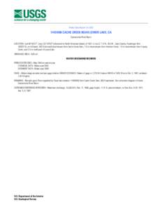 Water-Data Report CA[removed]CACHE CREEK NEAR LOWER LAKE, CA Sacramento River Basin LOCATION.--Lat 38°55′27″, long 122°33′53″ referenced to North American Datum of 1927, in sec.6, T.12 N., R.6 W., Lake C