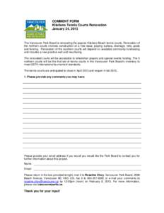 Kitsilano Tennis Courts Renovation comment form