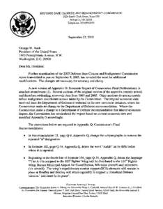 DEFENSE BASE CLOSURE AND REALIGNMENT COMMISSION 2521 South Clark Street, Suite 600 Arlington, VA[removed]Telephone: [removed]September 22,2005