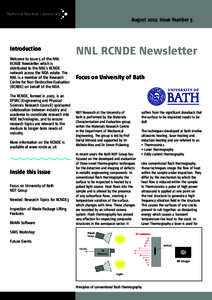 August 2012, Issue Number 5  Introduction Welcome to issue 5 of the NNL RCNDE Newsletter which is distributed to the NNL’s RCNDE