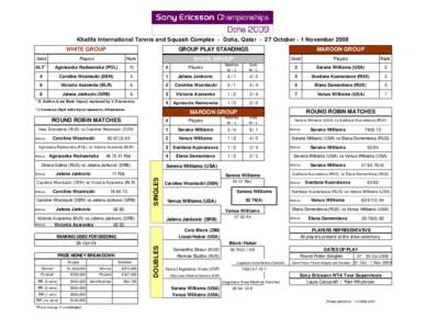 Khalifa International Tennis and Squash Complex - Doha, Qatar - 27 October - 1 November 2009 WHITE GROUP Seed