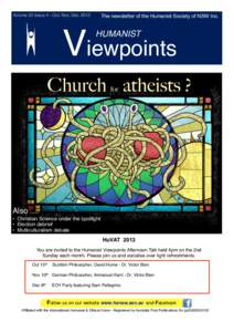 Volume 52 Issue 4 - Oct, Nov, DecThe newsletter of the Humanist Society of NSW Inc. Viewpoints HUMANIST