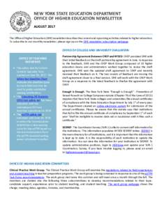 New York State Education Department Office of Higer Education Newsletter