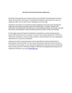 Leadership training / Toastmasters International / Toastmaster / Sociology / Structure / Social psychology / Ralph C. Smedley / Communication skills training / International nongovernmental organizations / Public speaking