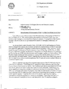 88th United States Congress / Anti-racism / Civil Rights Act / Labour law / United States Department of Justice Civil Rights Division / Alexander v. Sandoval / Title IX / United States Department of Justice / Section 504 of the Rehabilitation Act / Law / United States / Government