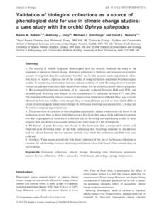 doi: [removed]j[removed]01727.x  Journal of Ecology Validation of biological collections as a source of phenological data for use in climate change studies: