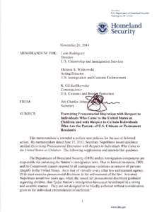 Exercising Prosecutorial Discretion with Respect to Individuals Who Came to the United States as Children and with Respect to Certain Individuals Who Are the Parents of U.S. Citizens or Permanent Residents