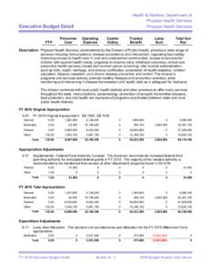 Health & Welfare, Department of Physical Health Services Physical Health Services Executive Budget Detail