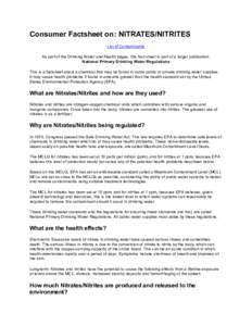 Oxidizing agents / Fertilizers / Nitrates / Maximum Contaminant Level / Safe Drinking Water Act / Potassium nitrate / Drinking water / Ammonium nitrate / Sodium nitrite / Chemistry / Water supply and sanitation in the United States / Nitrogen metabolism