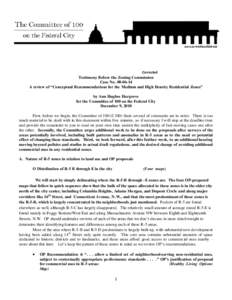 Corrected  Testimony Before the Zoning Commission Case No[removed]A review of “Conceptual Recommendations for the Medium and High Density Residential Zones” by Ann Hughes Hargrove