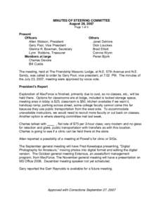 MINUTES OF STEERING COMMITTEE August 28, 2007 Page 1 of 3 Present Officers