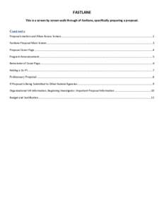 FASTLANE This is a screen by screen walk through of Fastlane, specifically preparing a proposal. Contents Proposal creation and Allow Access Screen.........................................................................