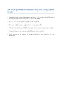FSB Voice of Small Business Panel: May 2011 Survey Topline Results  Results are based on an online survey carried out by 1,772 members of the FSB Voice of Small Business Panel. This represents a response rate of 41%.