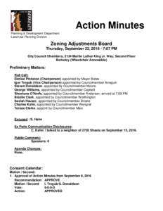 Action Minutes Planning & Development Department Land Use Planning Division Zoning Adjustments Board Thursday, September 22, :07 PM