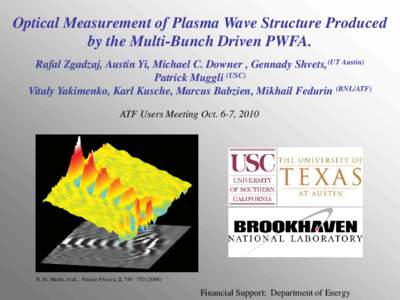 Optical Measurement of Plasma Wave Structure Produced by the Multi-Bunch Driven PWFA. Rafal Zgadzaj, Austin Yi, Michael C. Downer , Gennady Shvets,(UT Austin) Patrick Muggli (USC) Vitaly Yakimenko, Karl Kusche, Marcus Ba