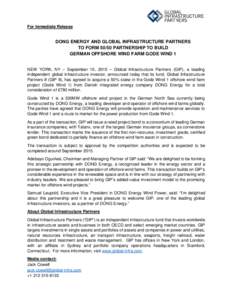 GIP AnnouncesNorth Sea Wind Farm Partnership with DONG Energy