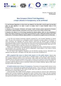 NORDIC COCHRANE CENTRE  Brussels, 23 September 2014 Briefing paper  New European Clinical Trials Regulation: