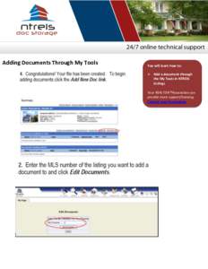 Adding Documents Through My Tools  You will learn how to:  Add a document through the My Tools in NTREIS Listings