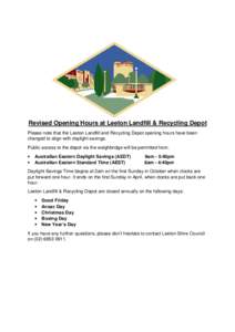 Revised Opening Hours at Leeton Landfill & Recyling Depot