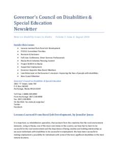 Governor’s Council on Disabilities & Special Education Newsletter News on disability issues in Alaska  Volume 1, Issue 4, August 2010