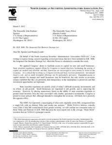 NORTH AMERICAN SECURITIES ADMINISTRATORS ASSOCIATION, INC. 750 First Street N.E., Suite 1140 Washington, D.C[removed]0900 Fax: [removed]www.nasaa.org