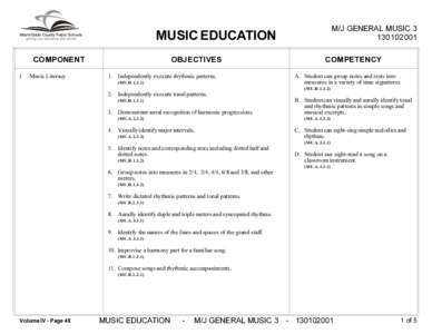 M/J GENERAL MUSIC[removed]MUSIC EDUCATION COMPONENT I