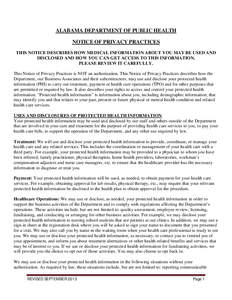 ALABAMA DEPARTMENT OF PUBLIC HEALTH NOTICE OF PRIVACY PRACTICES THIS NOTICE DESCRIBES HOW MEDICAL INFORMATION ABOUT YOU MAY BE USED AND DISCLOSED AND HOW YOU CAN GET ACCESS TO THIS INFORMATION. PLEASE REVIEW IT CAREFULLY