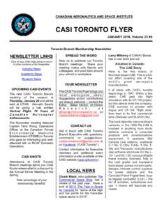 CANADIAN AERONAUTICS AND SPACE INSTITUTE  CASI TORONTO FLYER JANUARY 2016, Volume 23 #4  Toronto Branch Membership Newsletter