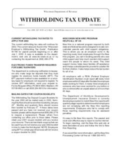 Wisconsin Department of Revenue  WITHHOLDING TAX UPDATE[removed]DECEMBER 2001