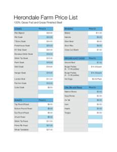 Herondale Farm Price List 100% Grass Fed and Grass Finished Beef !  STEAKS