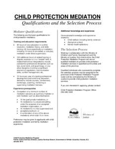 Child Protection Mediation: Qualifications and the Selection Process (Jan 2014)